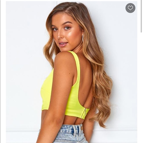 Satin Neon Yellow Crop Top - Picture 2 of 3
